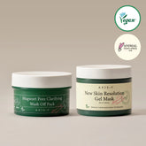 Two skincare products from AXIS-Y with 'Vegan' and 'Animal Test-Free' logos on a beige background.