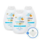 Baby Dove Baby Body Lotion Rich Moisture 400ml (3 Pack) + optional Dove hand towel