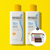Physiogel DMT Daily Moisture Therapy UV Sun Lotion 100ml x2 + Free Cleansing Gel 30ml DailyMune Ampoule 7-Pack & Pouch