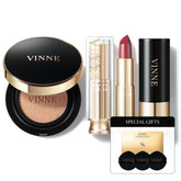 Vinne Flawless Radiance Makeup 3-Piece Set (Essence Glow Cushion SPF50+ PA++++, Plumping Glow Vegan Lip Balm, All-Cover Perfect Hair Cushion Stick)