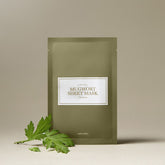 Mugwort sheet mask with a leaf on a beige background