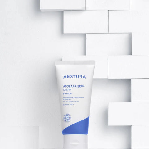 Aestura Atobarrier 365 Cream tube on a light gray background