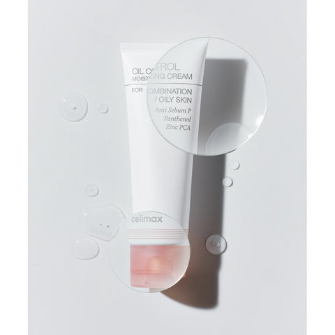 Tube of oil control cream on a light gray background