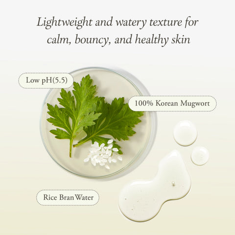 Product with Korean mugwort and rice bran water on a light background