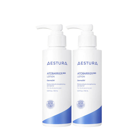Two Aestura Atobarrier 365 Lotion bottles on a white background