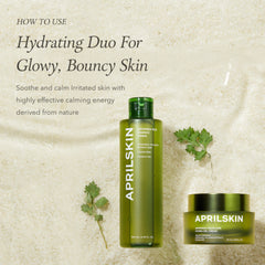 APRILSKIN hydrating duo for glowing skin on a textured beige background