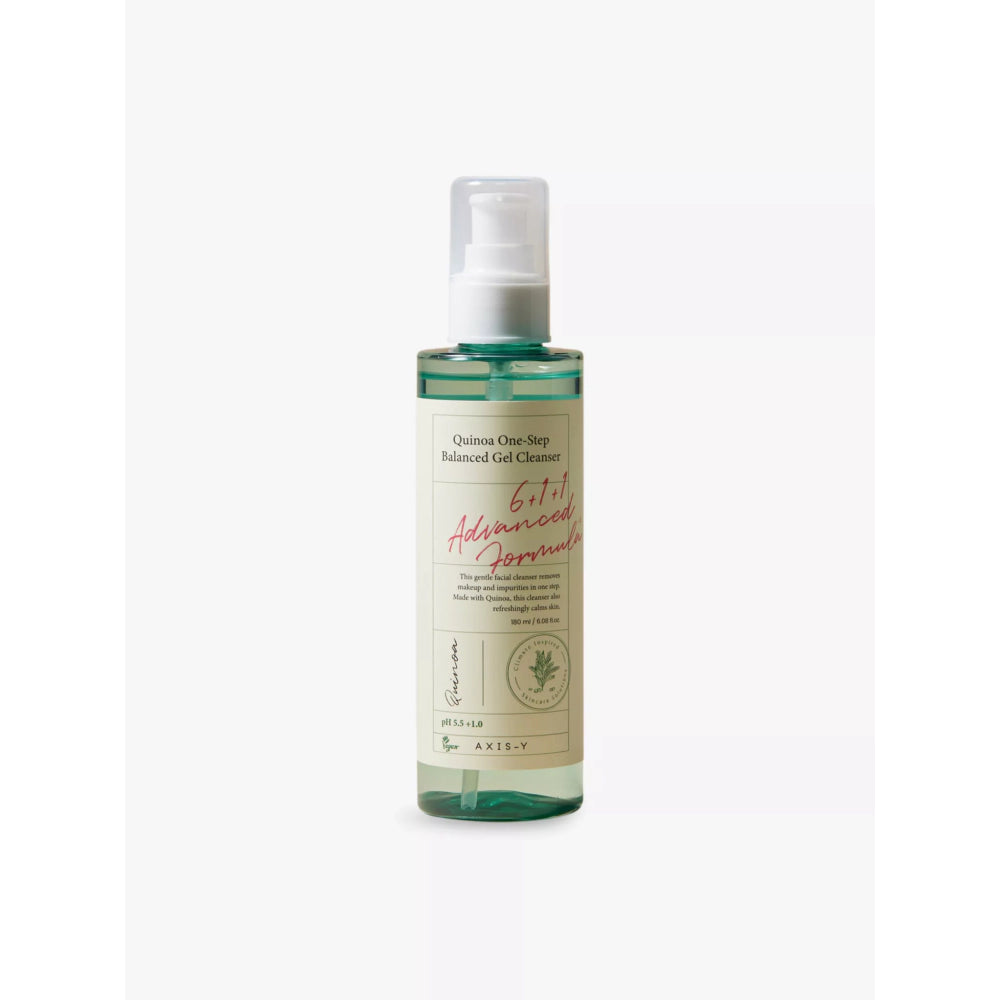 Bottle of facial cleanser with a white background