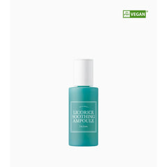 Teal bottle of Licorice Soothing Ampoule with white cap on light gray background