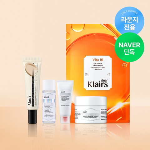 Dear Klairs Glass-Skin Vitamin Starter Set (Pack Cleanser 20ml, Blemish Toner 30ml, Vitamin E Mask 15g, Revitalizing Sheet Mask 1pc, BB Cream 10g)