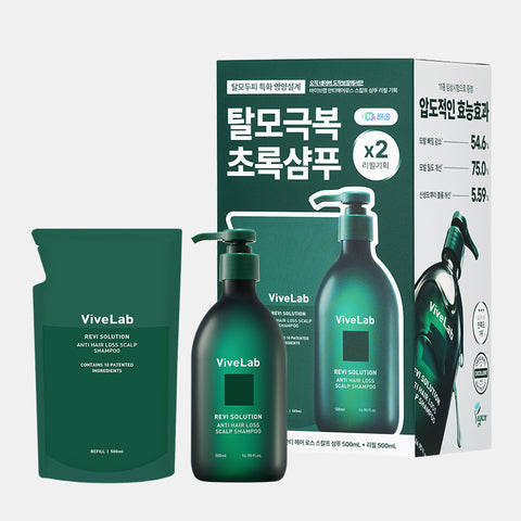 Vivelab 4-Week Solution Green Anti Hair-Loss Scalp Shampoo 500ml + 500ml Refill Set (Woody Floral Musk)
