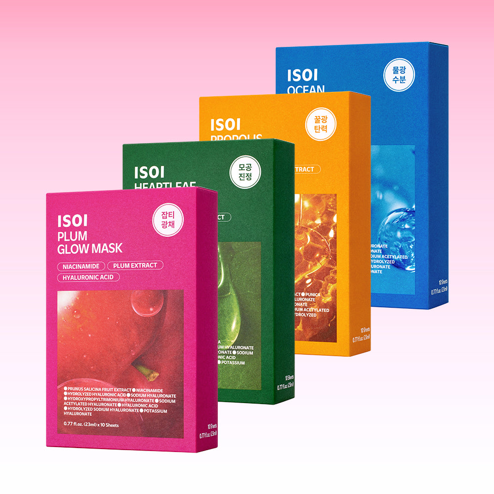 ISOI Adhesive Sheet Mask 23ml - 20 Sheets (Plum / Houttuynia / Ocean / Propolis)