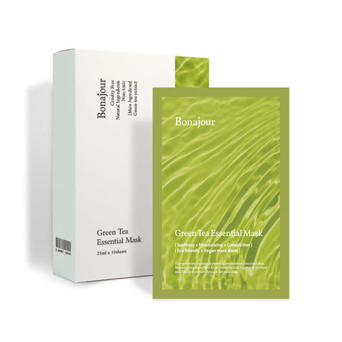 Bonajour Vegan Green Tea Essential Mask Pack, 1 Sheet (10-Pack)