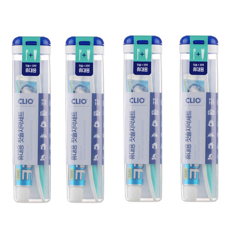 Clio Portable Toothbrush & Toothpaste Travel Set (4 Pack)