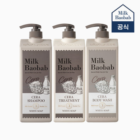 Milk Baobab Cera Shampoo + Treatment + Body Wash (White Soap), 1.2L, 3-Pack