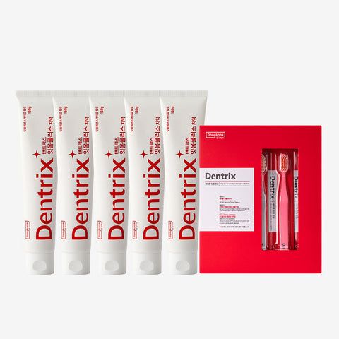 DongKook Dentrix Gum Plus Toothpaste 160g 5 Tubes + Etism Gum Toothbrushes (5 Pack)