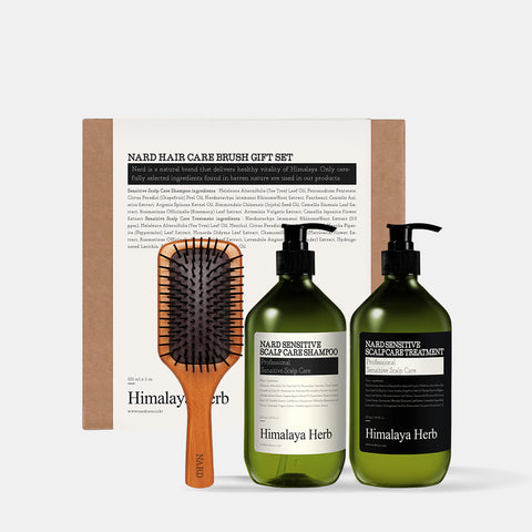 Nard Sensitive Hair 3-Piece Paddle Brush Gift Set (Shampoo 500ml + Treatment 500ml + Paddle Brush M)