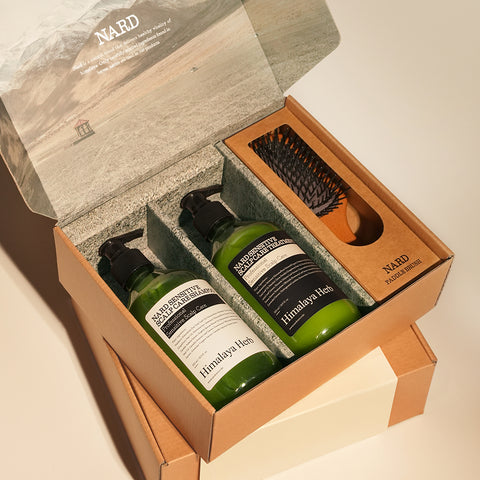 Nard Sensitive Hair 3-Piece Paddle Brush Gift Set (Shampoo 500ml + Treatment 500ml + Paddle Brush M)