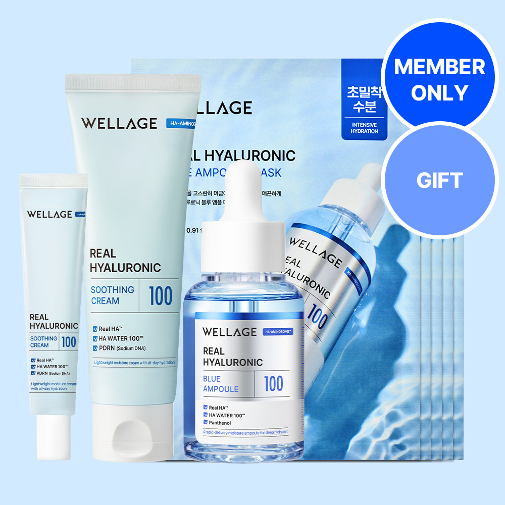 Wellage Moisture Recharge 3-Piece Set - Soothing Cream 80ml + 100 Ampoule 30ml + Ampoule Mask 5pcs