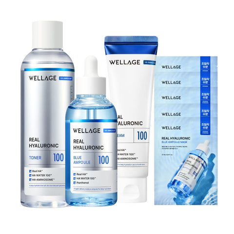 Wellage Real Hyaluronic Toner 200ml + Ampoule 100ml + Cream 80ml (3-Piece Set)