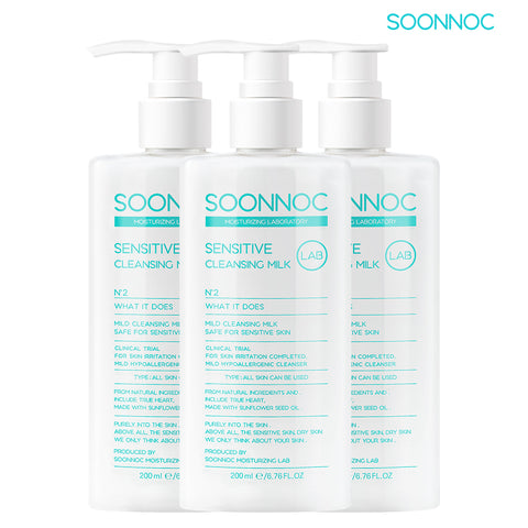 Soonnoc Sensitive Cleansing Milk 3-Piece Set
