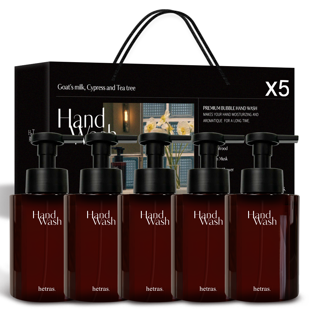Hetras Perfume Bubble Hand Wash 515ml (5 Pack) Gift Set (Flower Park, Hotel Wood, London Musk, La Tulip Shower, Bombshell)