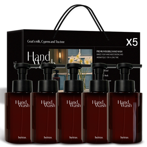 Hetras Perfume Bubble Hand Wash 515ml (5 Pack) Gift Set (Flower Park, Hotel Wood, London Musk, La Tulip Shower, Bombshell)
