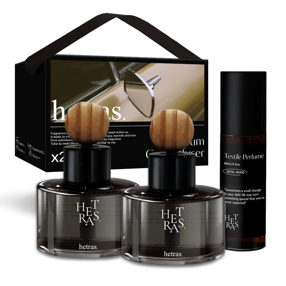 Hetras Car Diffuser 77ml (2 Pack) + Concentrated Fabric Perfume 80ml Gift Set