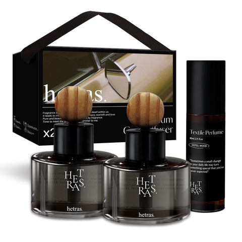 Hetras Car Diffuser 77ml (2 Pack) + Concentrated Fabric Perfume 80ml Gift Set
