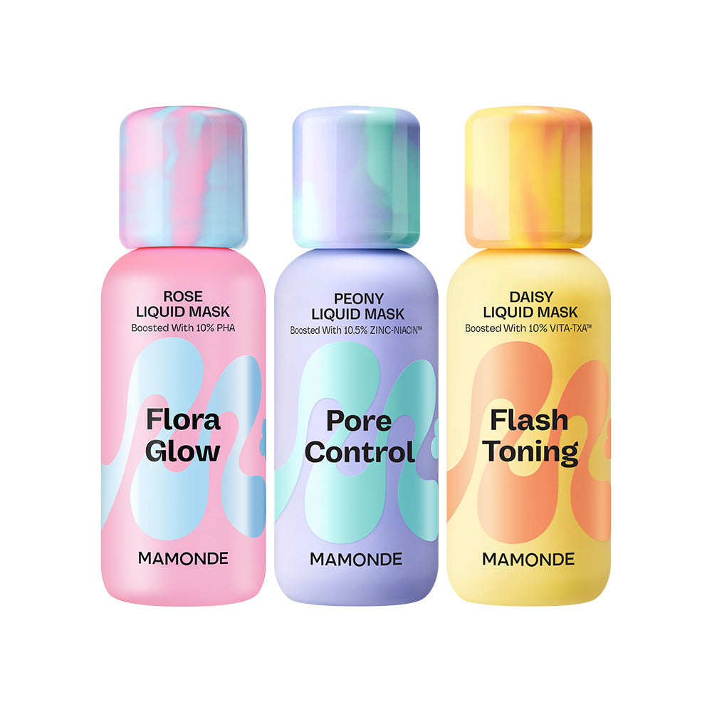 Mamonde Liquid Mask 3-Piece Set - Flora Glow Rose 80ml + Pore Control Peony 80ml + Flash Toning Daisy 80ml