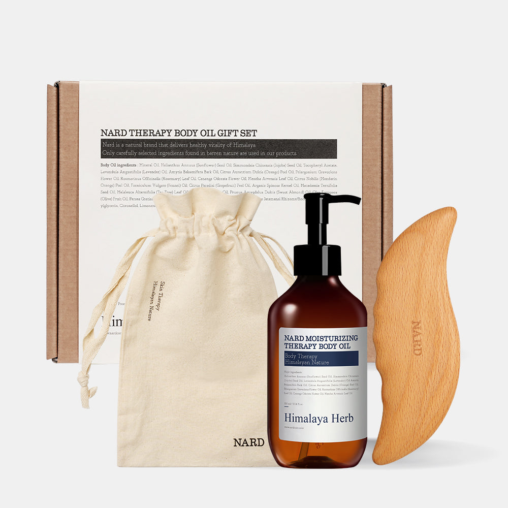 Nard Therapy Body Oil & Wood Gua Sha 3-Piece Gift Set (Body Oil 300ml + Wood Gua Sha + Cotton Travel Pouch)