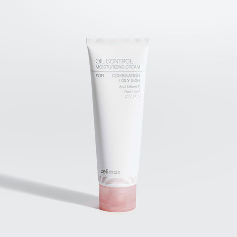Tube of oil control moisturizing cream on a white background