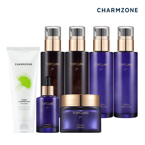 Charmzone Top Class 7th Generation Lifting Basic Set 7-Piece (Skin 2 + Emulsion 2 + Cream + Ampoule + Ginkgo Cleansing Foam)