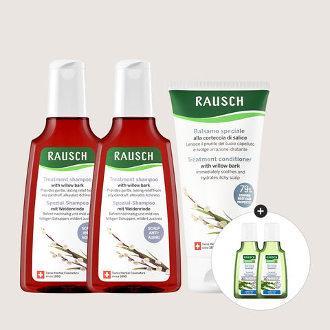 RAUSCH Willow Bark Scalp Anti-Aging Shampoo 200ml Duo & Scalp Vitality Conditioner 150ml 3-Piece Set