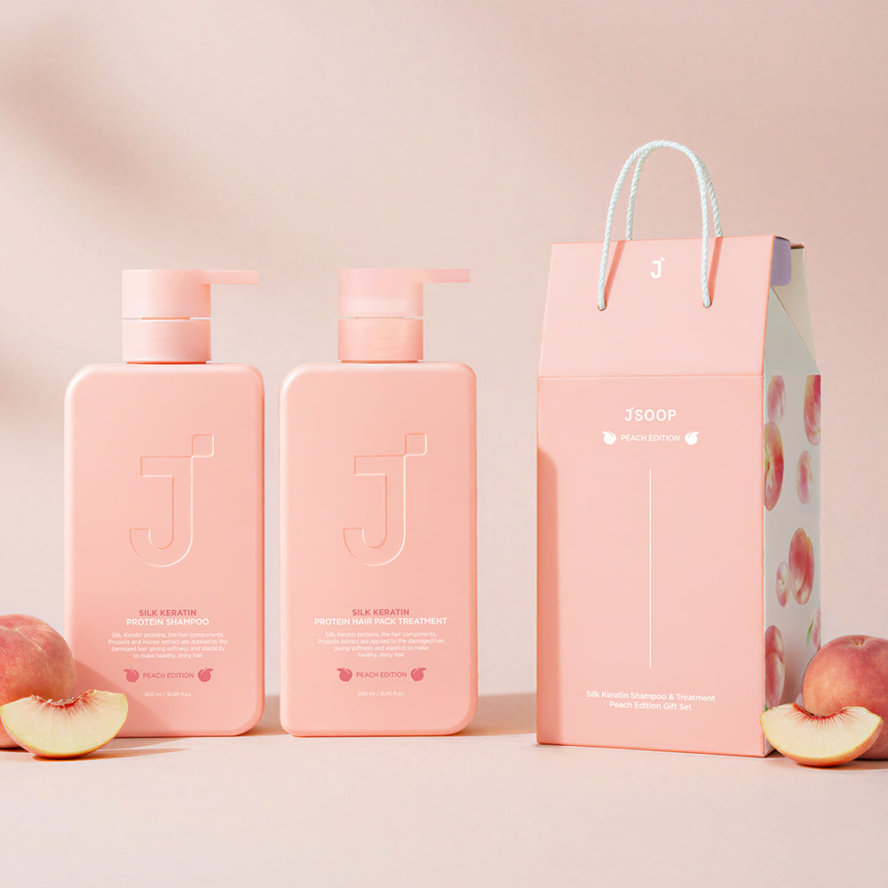 Jsoop Silk Keratin Peach Edition Shampoo + Treatment Gift Set (500ml+500ml)