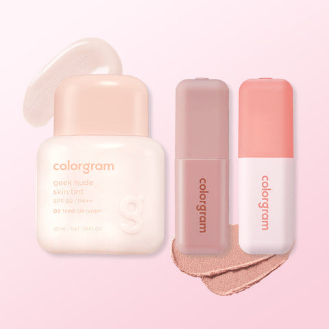 Colorgram Geek Nude Skin Tint 30ml + Geek Nude Color Cover Tint 5g + Lip Tint 3-Piece Set
