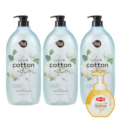 Shower Mate Fresh Body Wash Clean Cotton Scent 1.2kg x3 + Labsin Lemon Hand Wash 500ml