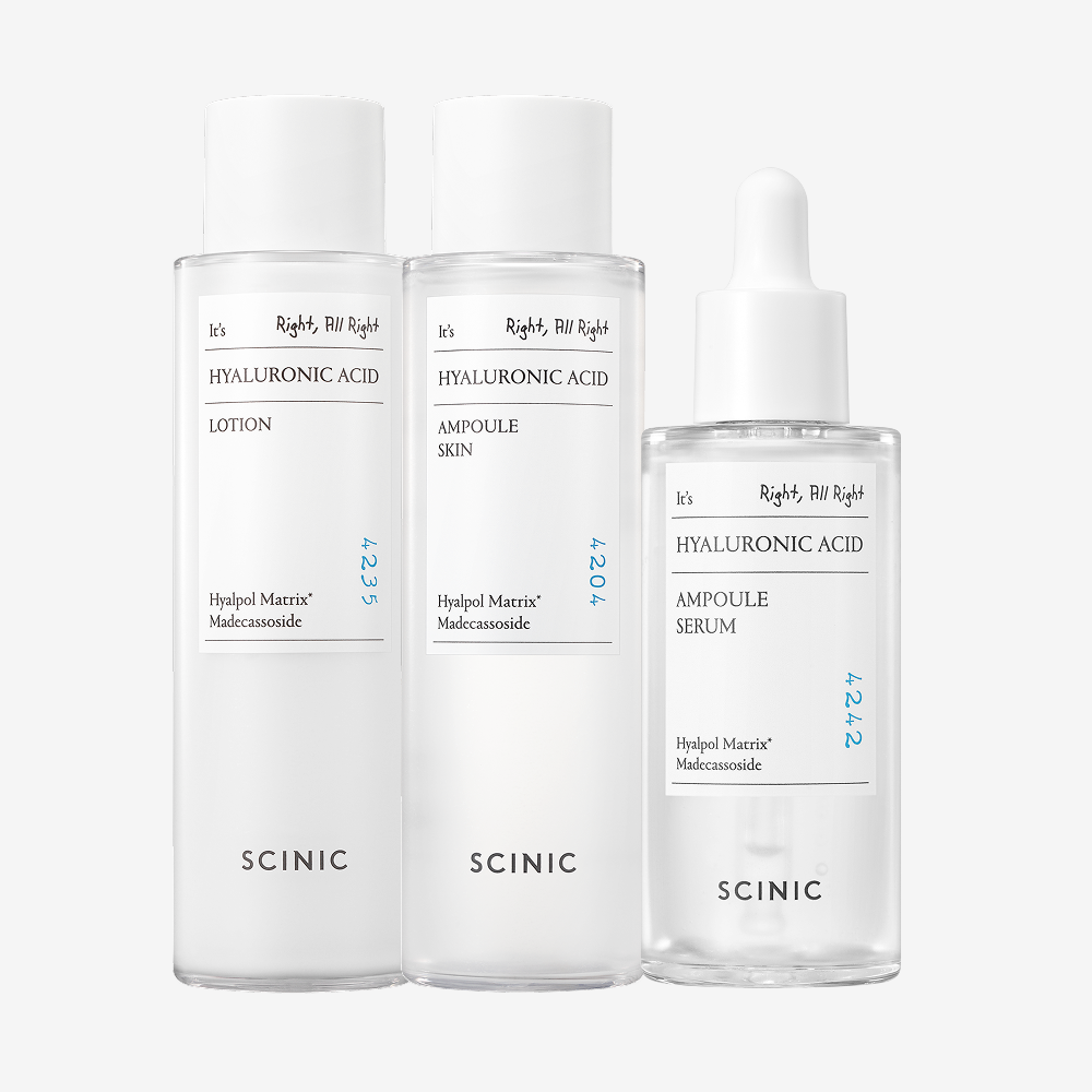 Scinic Hyaluronic Acid Skin 150ml + Lotion 150ml + Ampoule Serum 50ml (3-Piece Set)