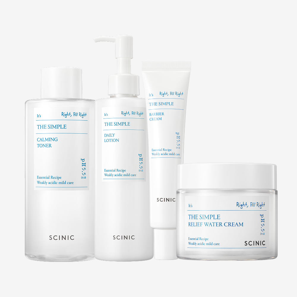 Scinic The Simple Calming Toner 300ml + Lotion 300ml + Moisture Cream 80ml + Barrier Cream 40ml (4-Piece Set)