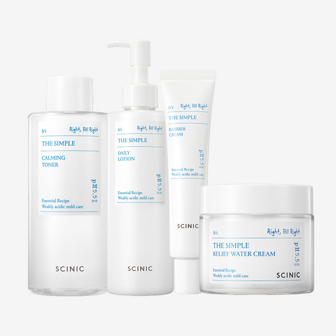 Scinic The Simple Calming Toner 300ml + Lotion 300ml + Moisture Cream 80ml + Barrier Cream 40ml (4-Piece Set)