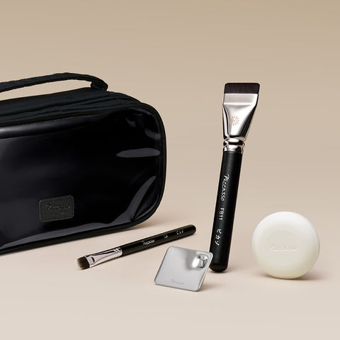 Picasso Skin Fit Base Brush 5-Piece Set (FB11 + 258 + Double-Layer Pouch + Ring Palette + Mini Soap)