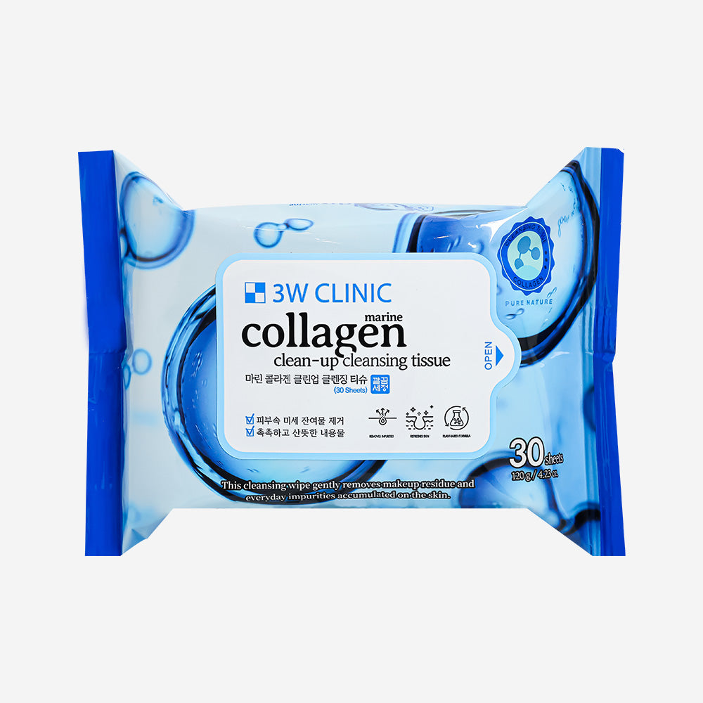 3W Clinic Marine Collagen Clean-Up Cleansing Tissues (30 sheets)