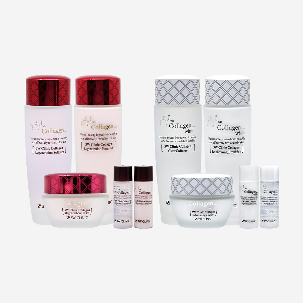 3W Clinic Collagen 3pc + White 3pc Women's Basic Skincare Set (6 Items)