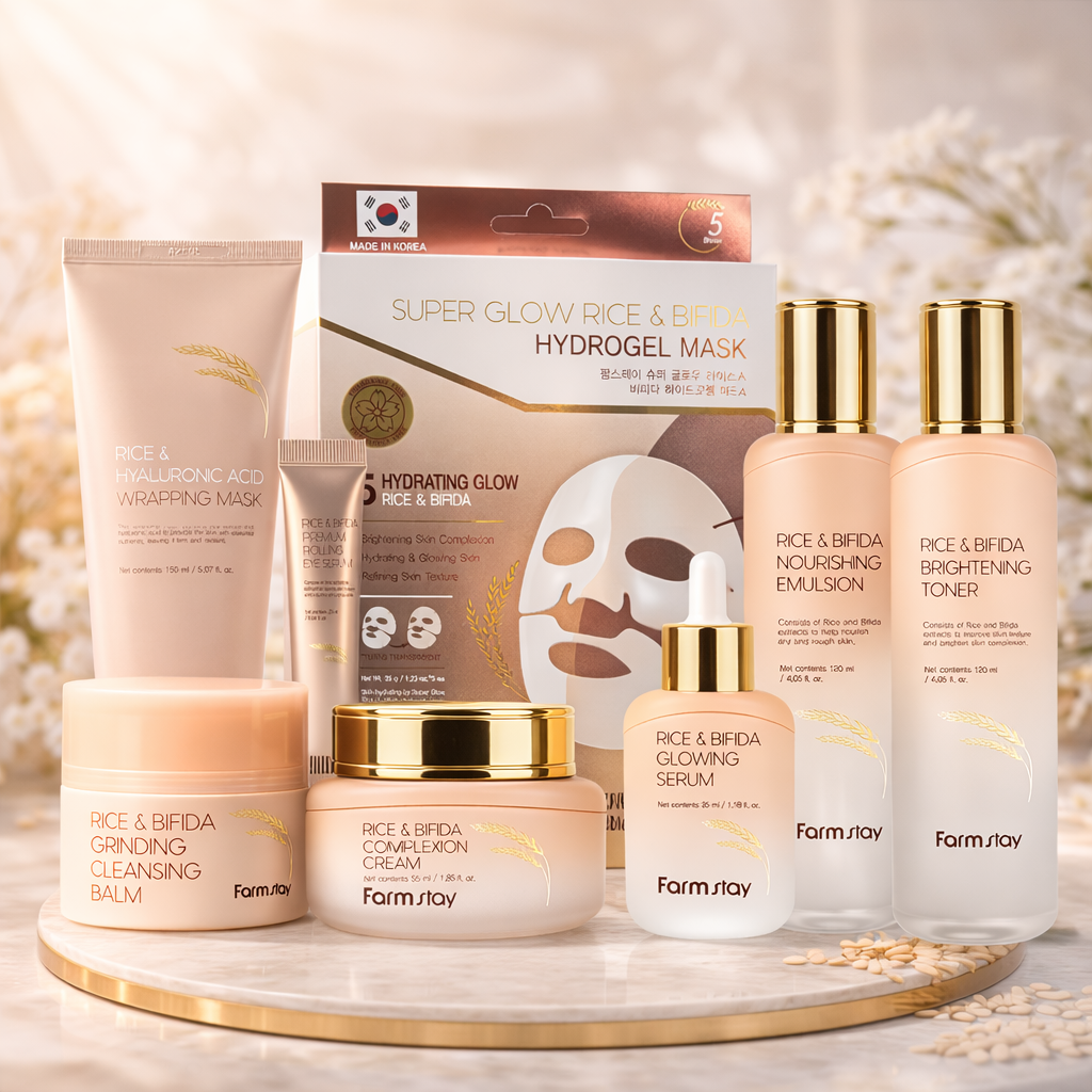 Farmstay Rice & Bifida 8-Piece Set (Toner/Emulsion/Serum/Cream/Eye Serum/Wrapping Mask/Cleansing Balm/Gel Mask)