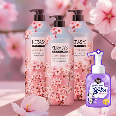 Kerasys Perfume Shampoo Cherry Blossom 1L x3 + Malang-i Bubble Hand Wash 300ml