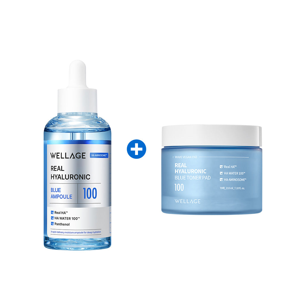 Wellage Real Hyaluronic Blue 100 Ampoule 100ml + Blue Toner Pad 70pcs 210ml