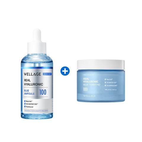 Wellage Real Hyaluronic Blue 100 Ampoule 100ml + Blue Toner Pad 70pcs 210ml