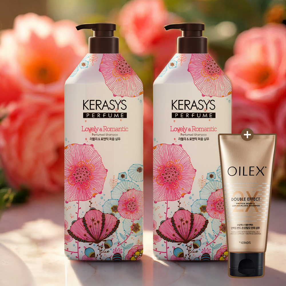Kerasys Perfume Shampoo Lovely Romantic 980ml x2 + Oilex Shampoo 60ml