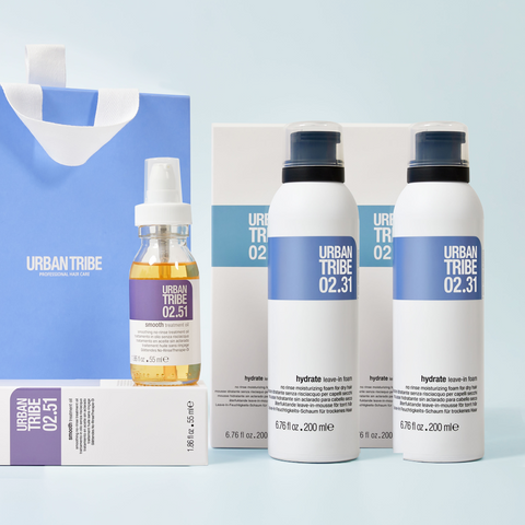 Urban Tribe Foam + Oil Set B (Haircare Trio Gift Set) Damaged Hair 200ml x2 + 55ml