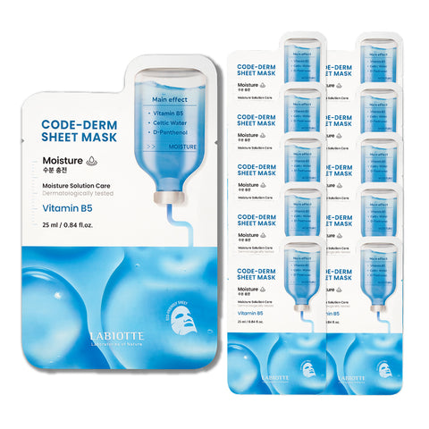 Labiotte CodeDerm Vegan Sheet Mask 50 Pack (+ Cleansing Water & Cleansing Foam)