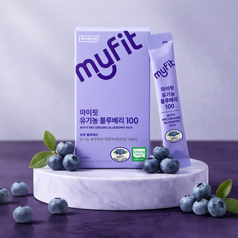 DongKook MyFit Organic Blueberry NFC 100% Juice Sticks 112 x 20 g (8 packs of 14)